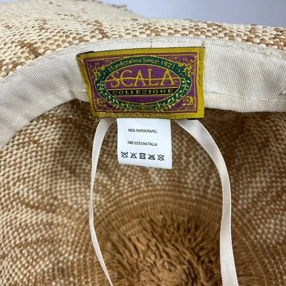 Scala Collezione Women's One Size Hat 100% Paper Feather Boho Sun